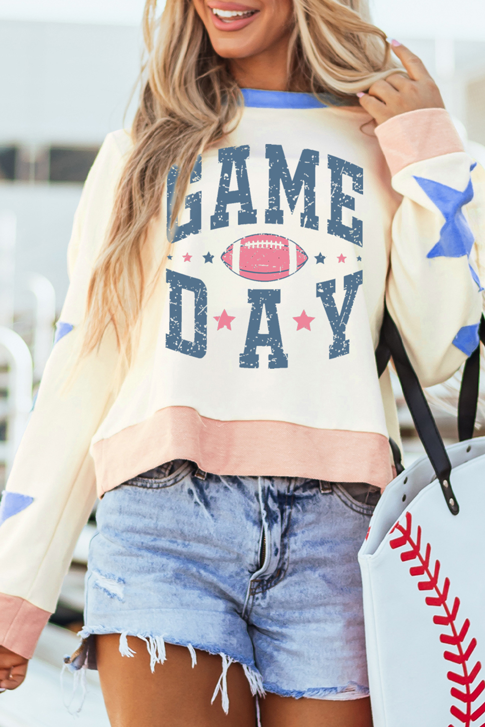 Beige Stars Game Day Graphic Sweatshirt